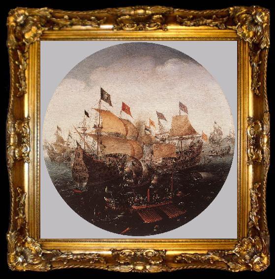 framed  ANTHONISZ, Aert Sea Battle between Dutch and Spanish Boats, ta009-2